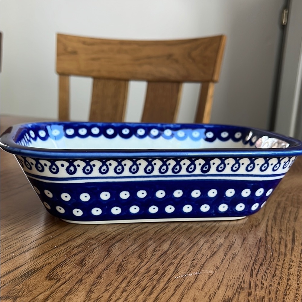 Polish pottery Blue and White Ceramic Baking Dish